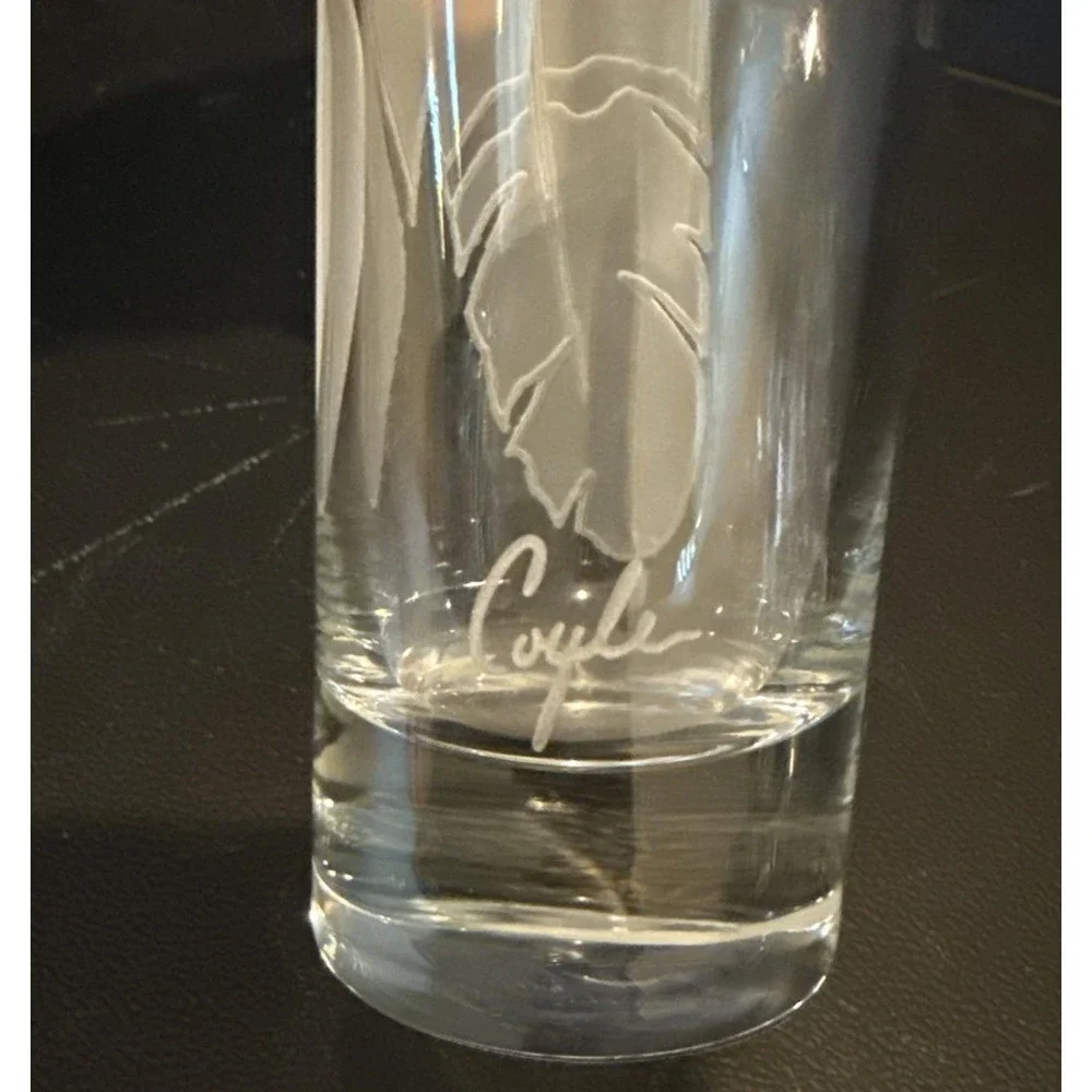 Evergreen Crystal Glass Bud Vase Feather Etched Lorraine‎ Coyle Signed 7.5